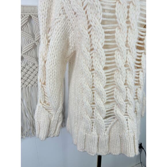 Zara Chunky Cable Knit Turtleneck Sweater Womens Small Cream Ivory - Picture 3 of 9